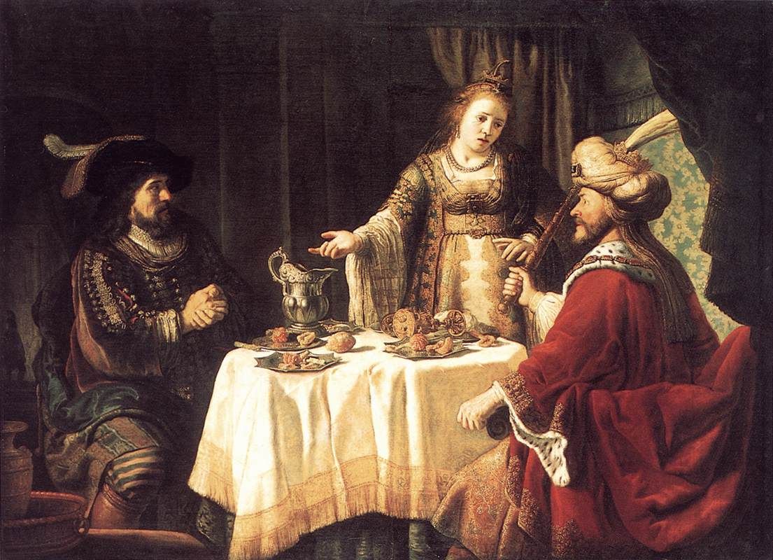 oil painting of the Banquet of Esther and Ahasuerus