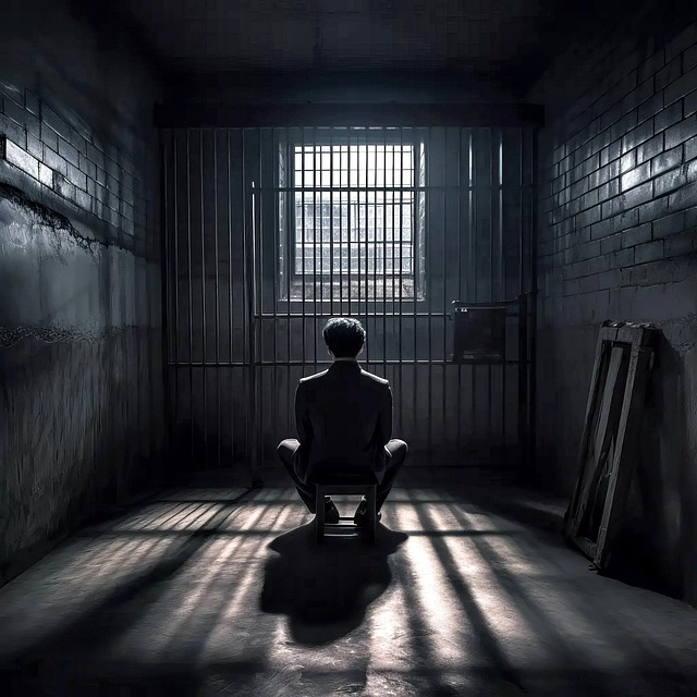 man in cell with light shining in