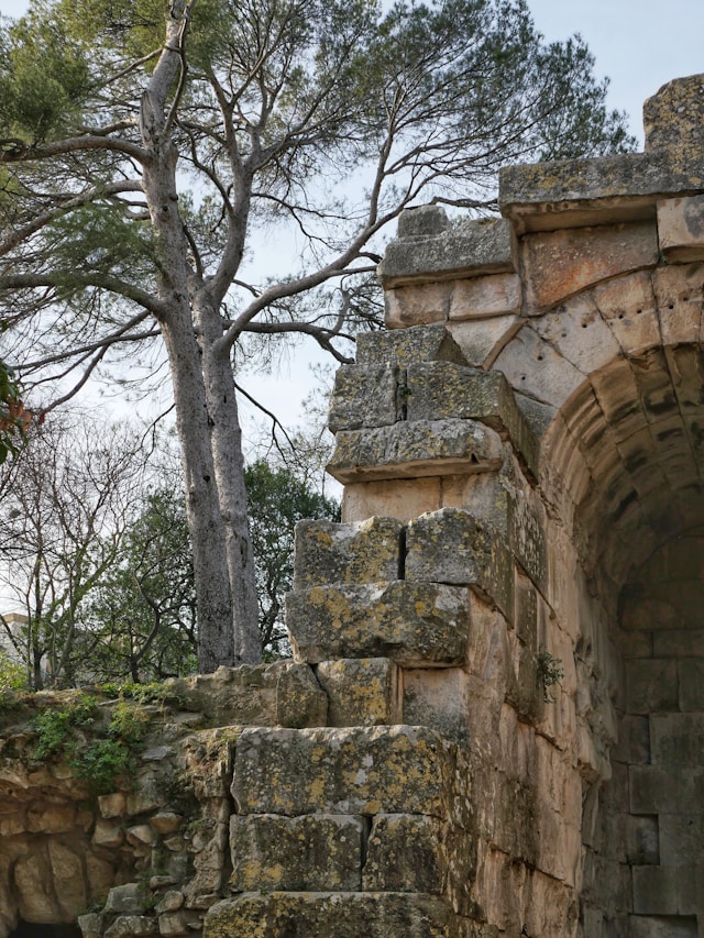 Construction of a stone archway with a cornerstone