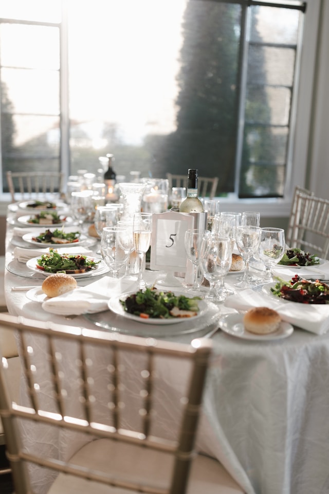 banquet table set for guests